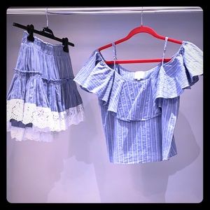 Misa LA Blue Chambray & Lace Skirt & Top Sz Small